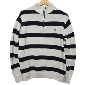 Chaps Mens Y2K Preppy Classic Heritage Striped Quarter Zip Cotton Knit Sweater L